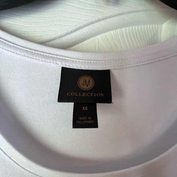 JM Collection Tees Bright White Scoop Neck 3/4 Sleeve Top Size XS, NWT. - Picture 3 of 6